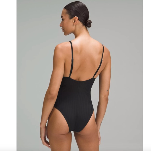Lululemon V-Neck Ribbed One-Piece Swimsuit Black Small - Picture 3 of 10